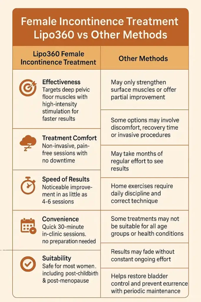 Comprehensive Guide To Female Incontinence Treatment Options 1 Table showing benefits of incontinence treatment Willenhall