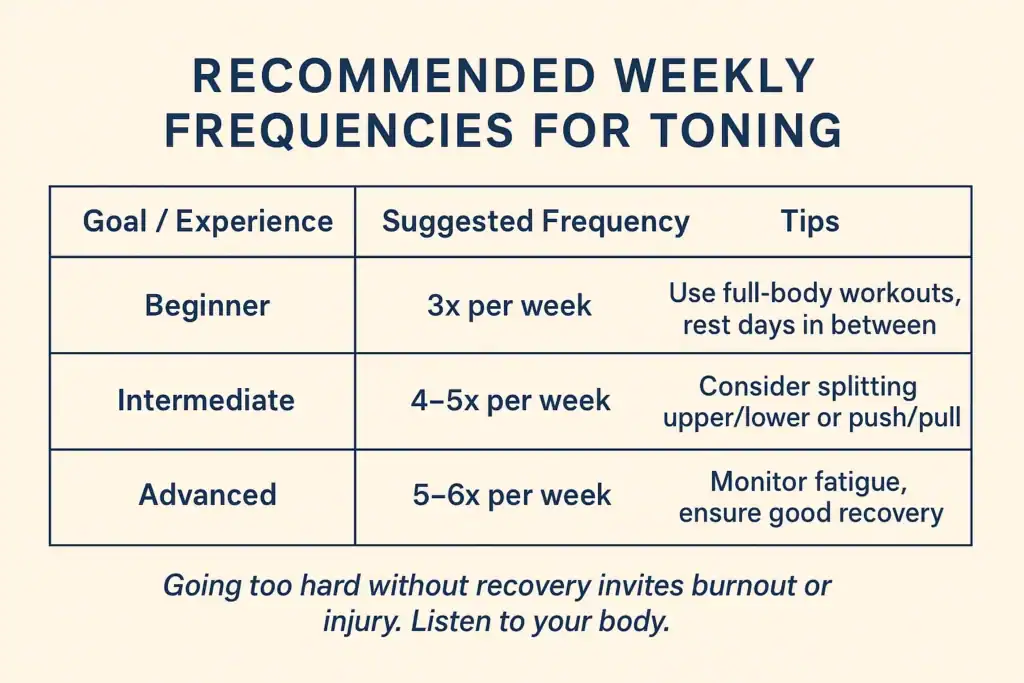 Achieving the Perfect Tone: How Often Should You Exercise for Results? 2 Graphic to show how often you should do exercise to help with toning Willenhall